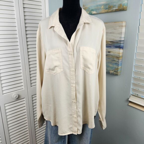 Velvet Heart Genovia Blouse – Tencel V-Neck Roll Tab Sleeve Oversized Large - Picture 1 of 7